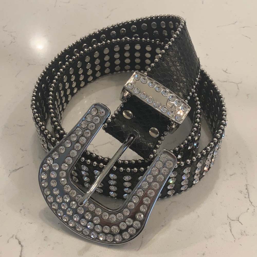Genuine leather rhinestone belt, size S/M